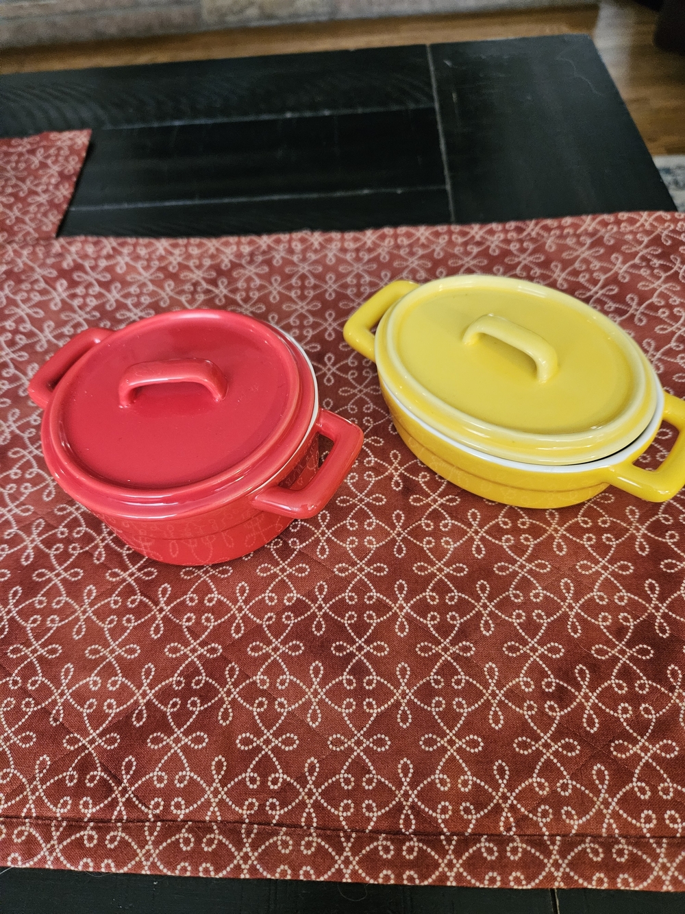 Pier 1 Ceramic Mini Casserole Duo in Red and Yellow